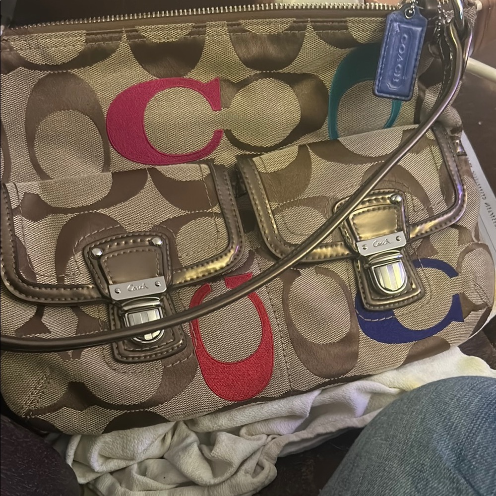 Coach Brown and Red Shoulder Bag with Signature Design